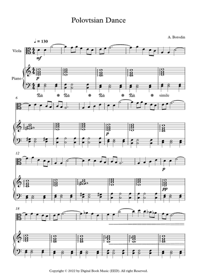 Polovtsian Dance - Alexander Borodin (Viola + Piano) (arr. Digital Book Music)