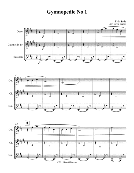 Gymnopedie No. 1 for Oboe, Clarinet and Bassoon (arr. David Baptist)