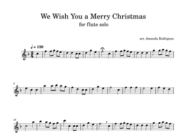 We Wish You a Merry Christmas in F Major for Easy Flute Solo (arr. Amanda Rodrigues)