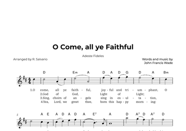 O Come, all ye Faithful - Adeste Fideles (Key of D Major) (arr. R. Salvario)