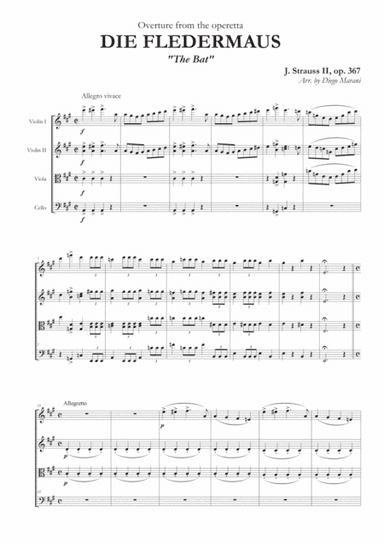 Overture from the Operetta "Die Fledermaus" for String Quartet (arr. Diego Marani)