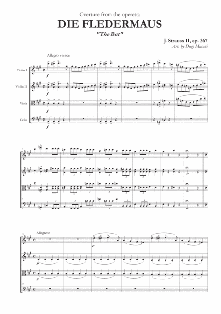 Overture from the Operetta "Die Fledermaus" for String Quartet (arr. Diego Marani)
