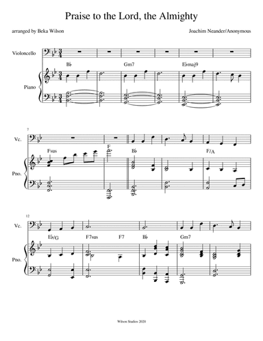 Praise to the Lord, the Almighty--advanced cello solo (arr. Beka Wilson)