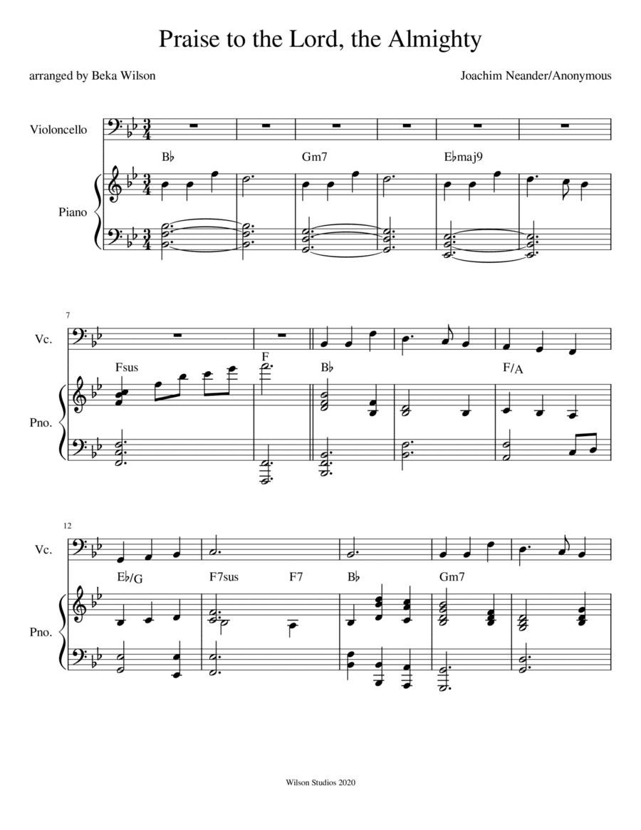 Praise to the Lord, the Almighty--advanced cello solo (arr. Beka Wilson)