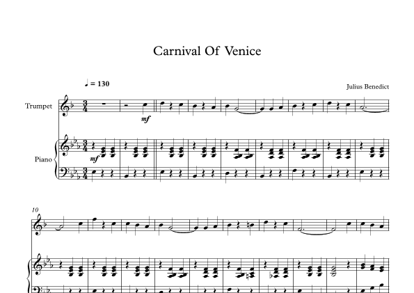 Carnival Of Venice - Julius Benedict (Trumpet + Piano) (arr. Digital Book Music)