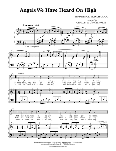 Angels We Have Heard On High – Voice with Piano Accompaniment (arr. Charles A. Gravenhorst)