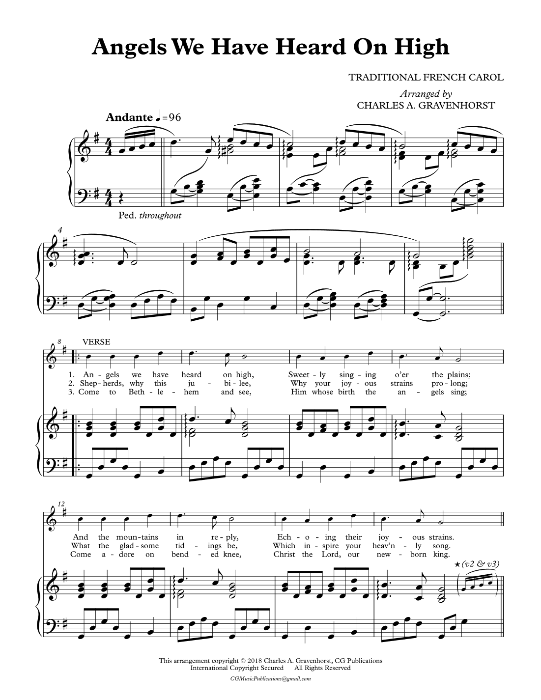 Angels We Have Heard On High – Voice with Piano Accompaniment (arr. Charles A. Gravenhorst)