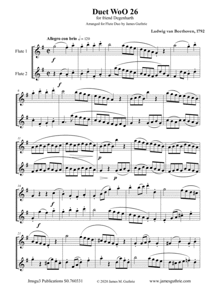 Beethoven: Duet WoO 26 for Flute Duo (arr. James M. Guthrie, ASCAP)