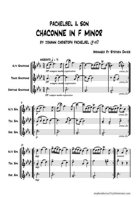 Pachelbel & Son 'Chaconne in F Minor' by J.C.Pachelbel AND 'Praeludium & Fugue in D Major' by W.H.Pa (arr. Stephen Davies)