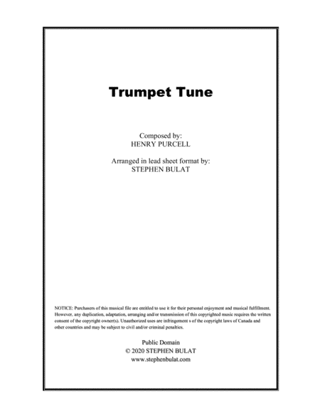 Trumpet Tune (Purcell) - Lead sheet in original key of C (arr. Stephen Bulat)