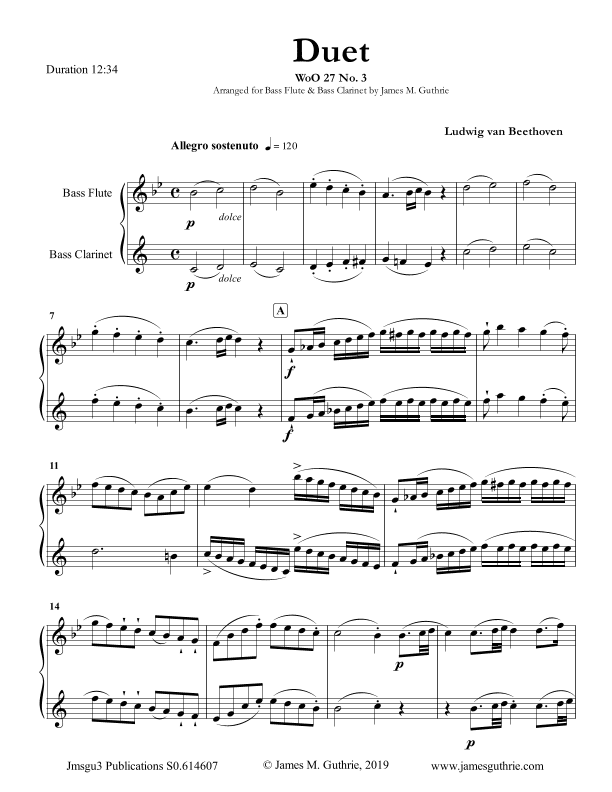 Beethoven: Duet WoO 27 No. 3 for Bass Flute & Bass Clarinet (arr. James M. Guthrie, ASCAP)