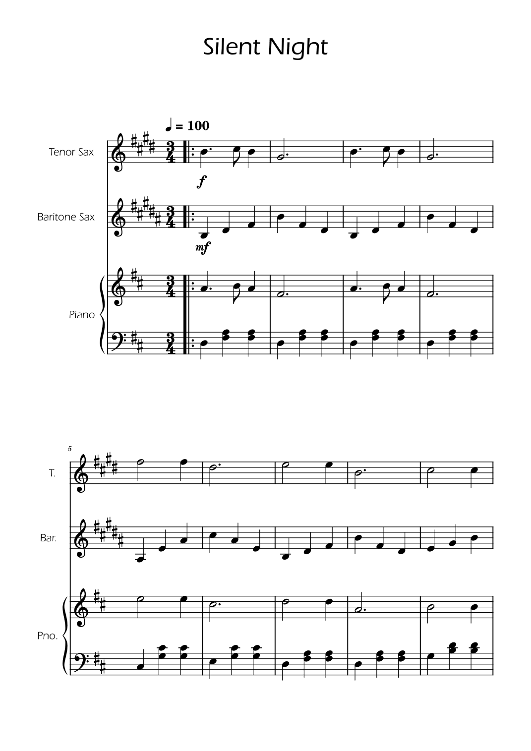 Silent Night - Tenor and Bartitone Sax Duet w/ Piano (arr. Ygor Nunes)