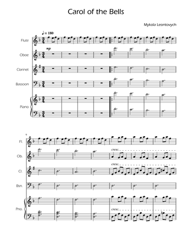 Carol of the Bells - Woodwind Quartet w/ Piano (arr. Ygor Nunes)