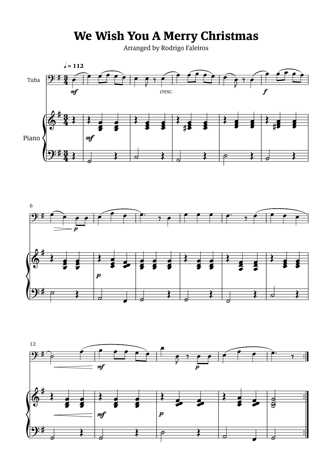We Wish You a Merry Christmas (for solo tuba with piano accompaniment) (arr. Rodrigo Faleiros)