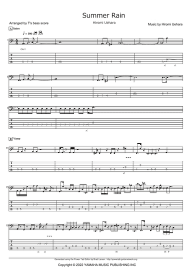 Summer Rain (arr. T's bass score)