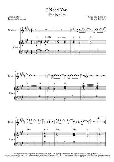 I Need You (arr. Bernardo Thronicke)