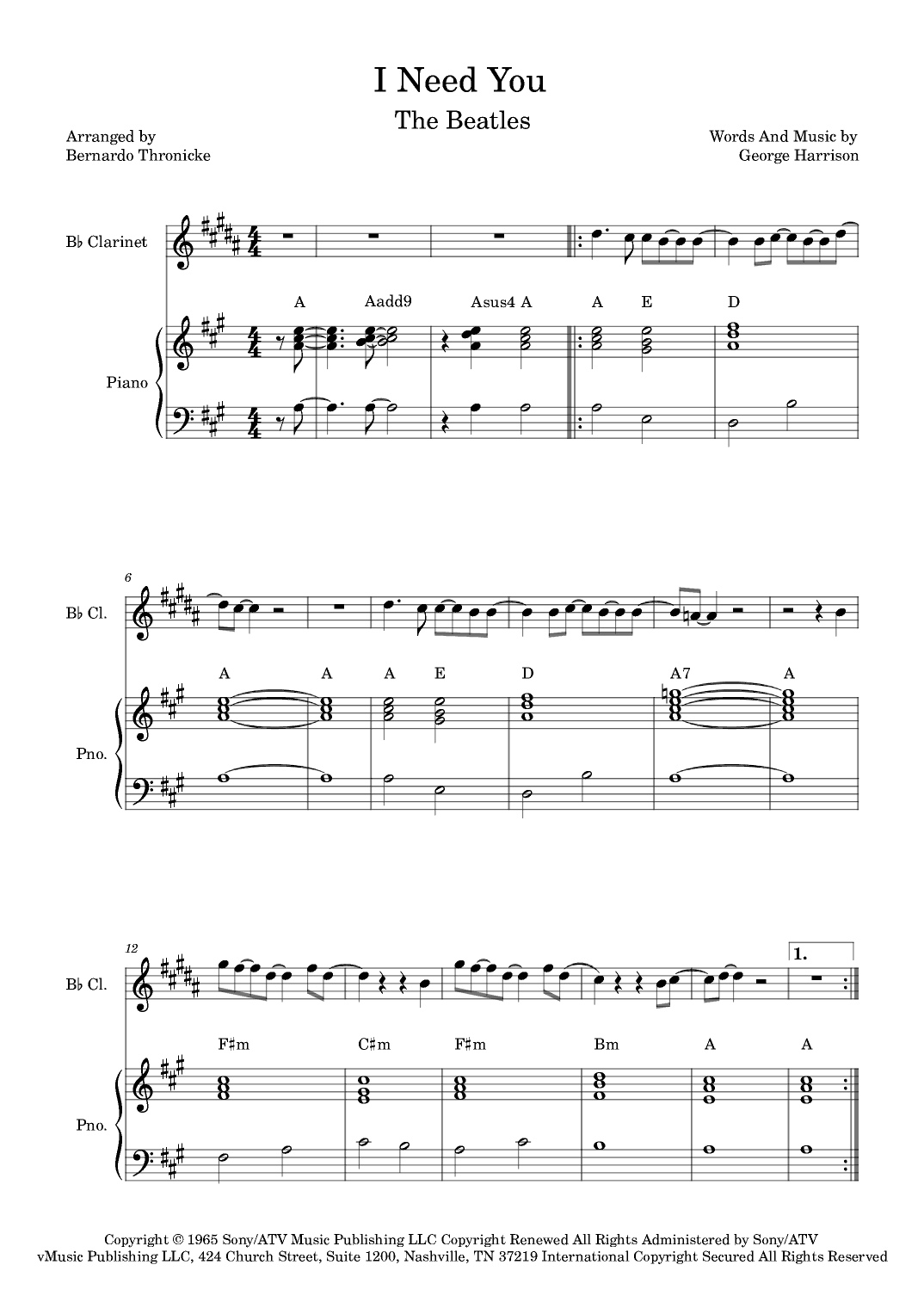 I Need You (arr. Bernardo Thronicke)