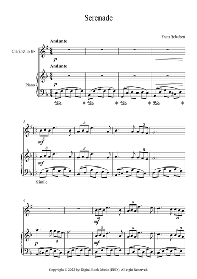 Serenade - Franz Schubert (Clarinet + Piano) (arr. Digital Book Music)