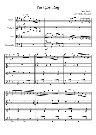 Paragon Rag for String Quartet (arr. Sofia Zaitseva)