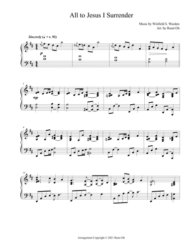 All to Jesus I Surrender (Hymn Arrangement for Advanced Solo Piano in "Father's Love") (arr. Rumi Oh)