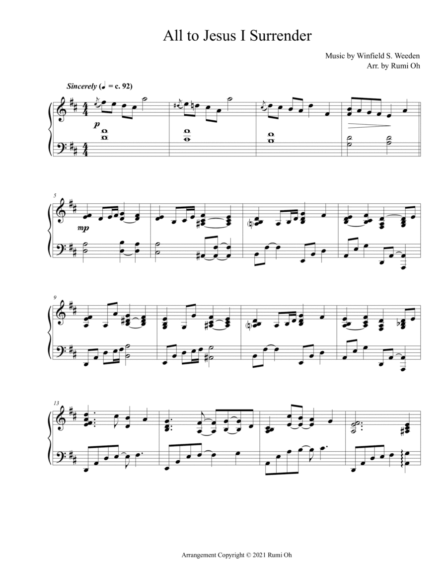 All to Jesus I Surrender (Hymn Arrangement for Advanced Solo Piano in "Father's Love") (arr. Rumi Oh)