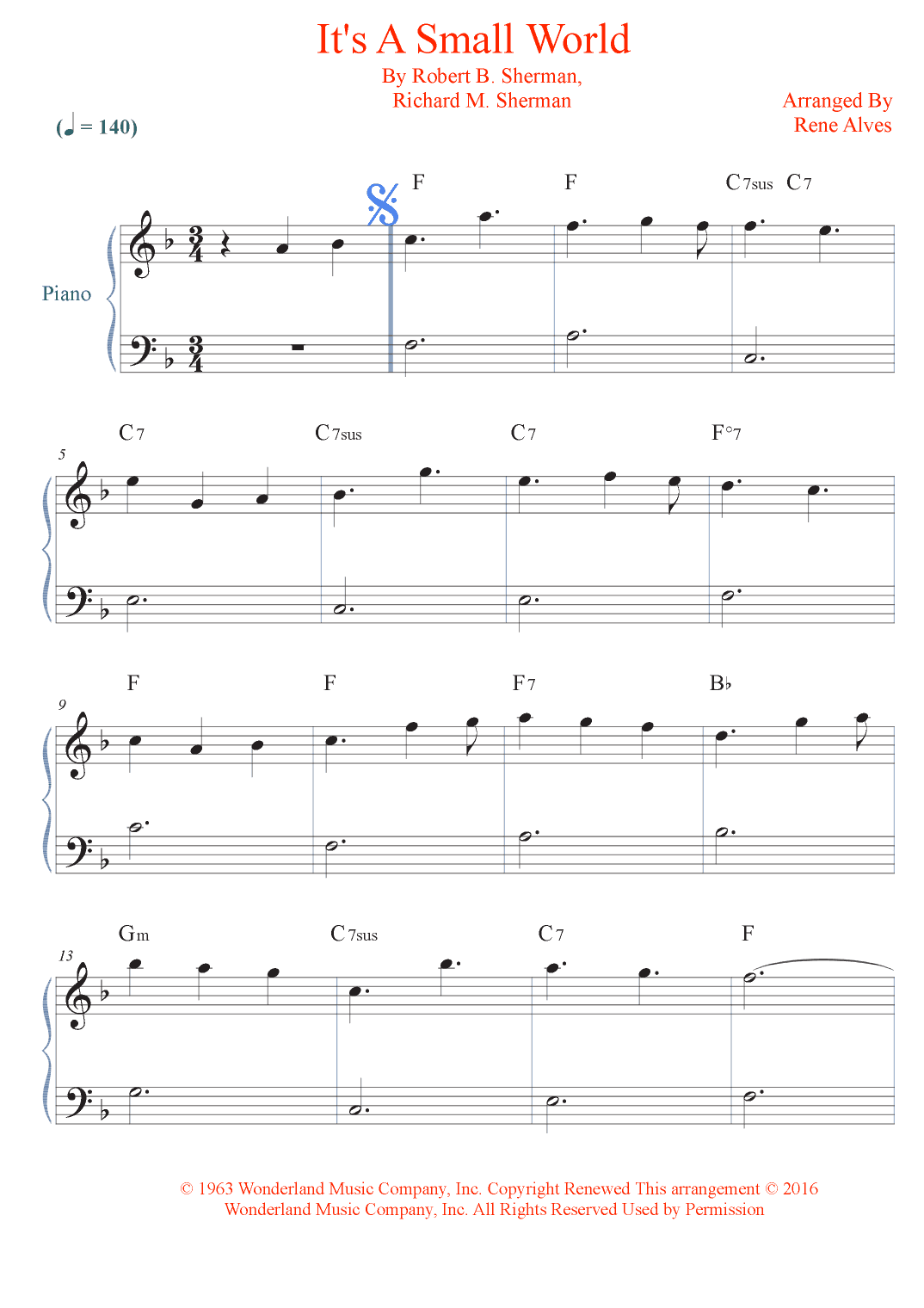 It's A Small World (arr. Rene Alves)