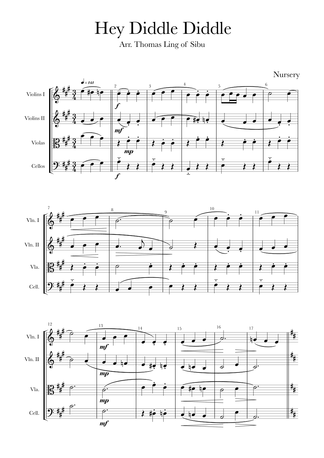 Hey Diddle Diddle (arr. Thomas Ling of Sibu)