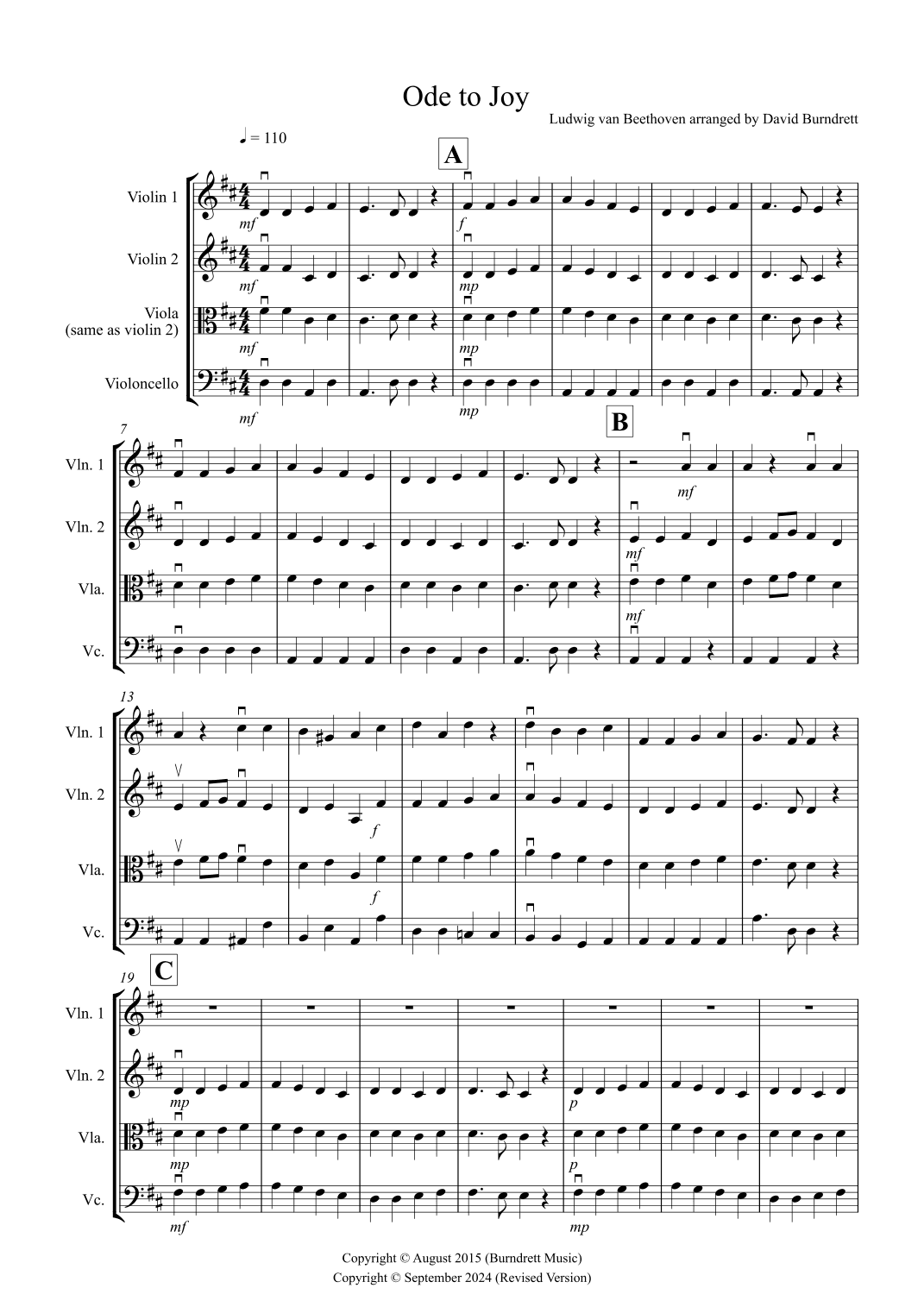 Ode to Joy for String Trio (arr. David Burndrett)