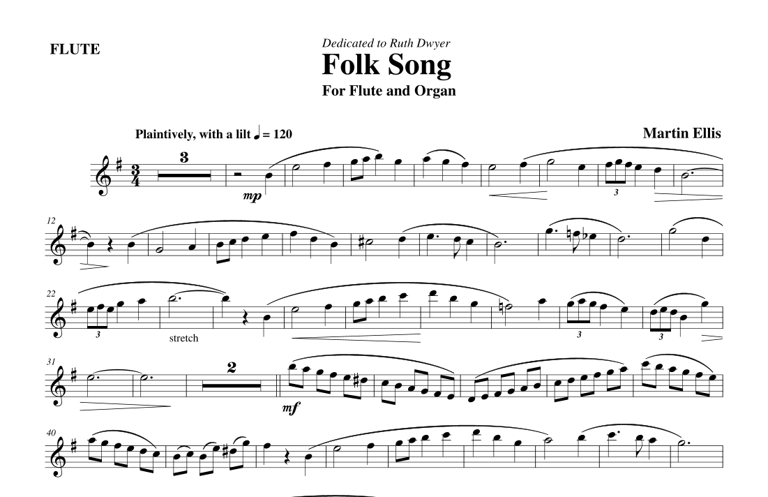 Folk Song for Flute and Organ (Optional Flute Part)