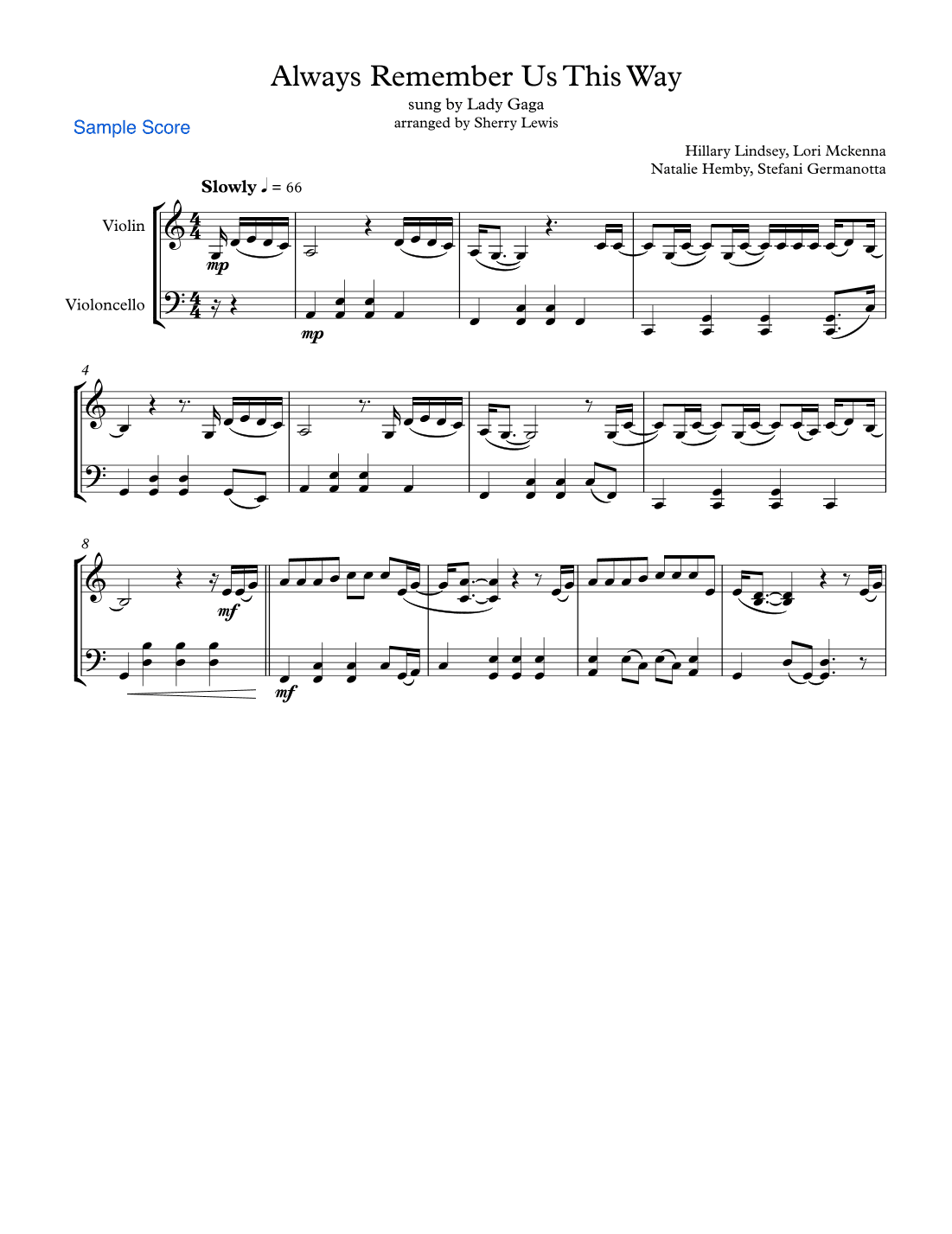 Always Remember Us This Way (arr. Sherry Lewis)