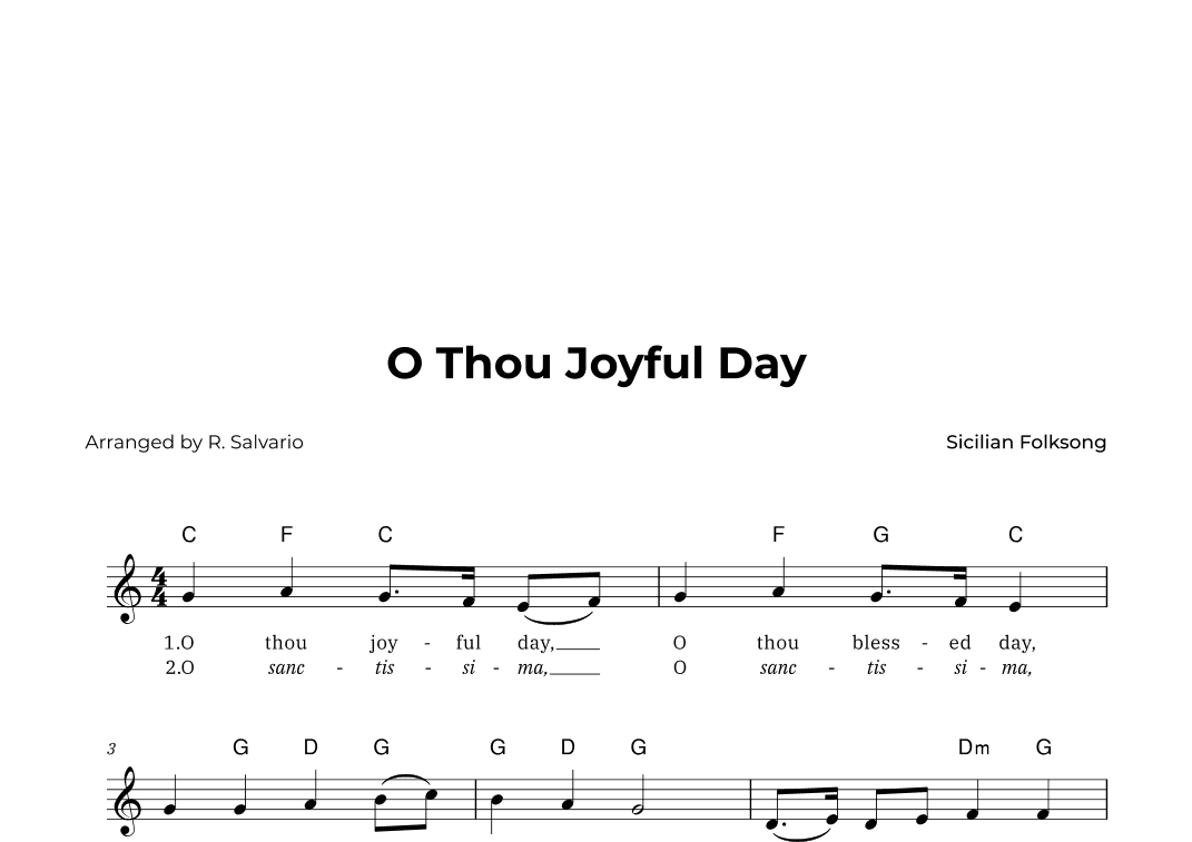 O Thou Joyful Day (Key of C Major) (arr. R. Salvario)