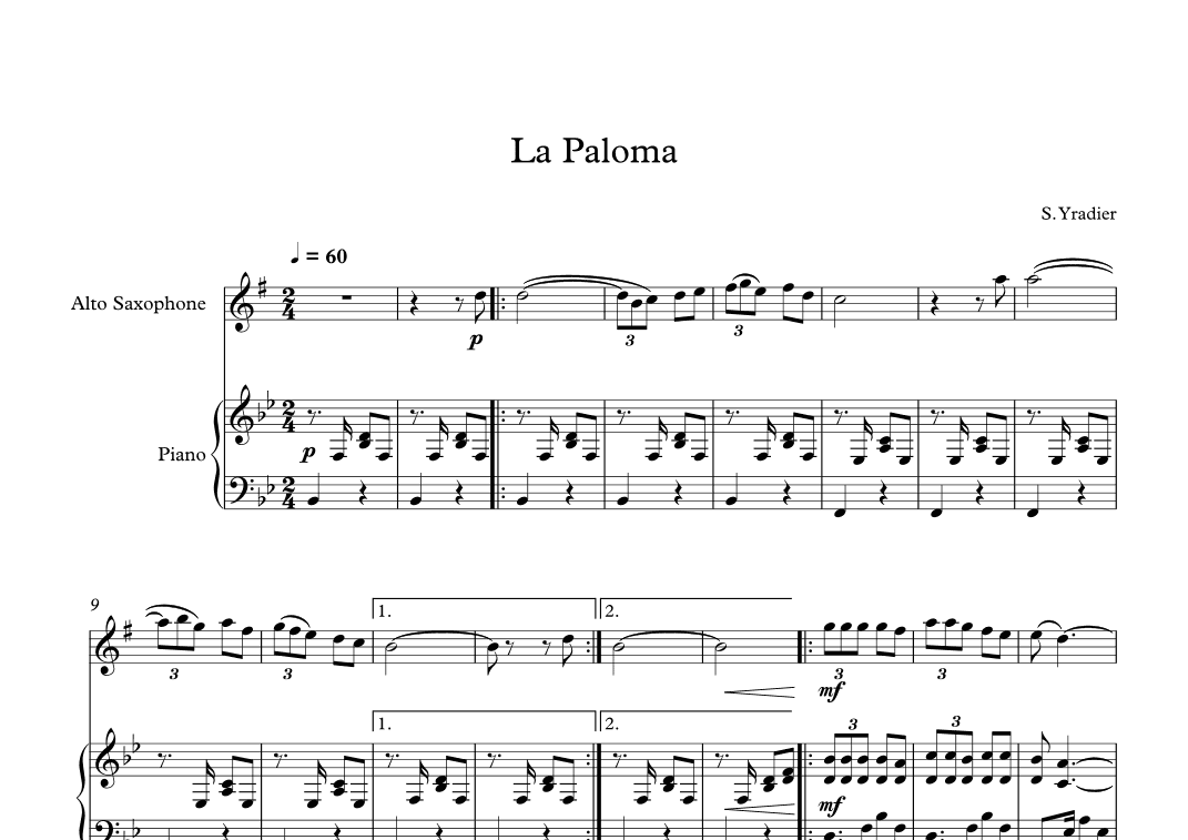La Paloma - Sebastian Yradier (Alto Sax + Piano) (arr. Digital Book Music)