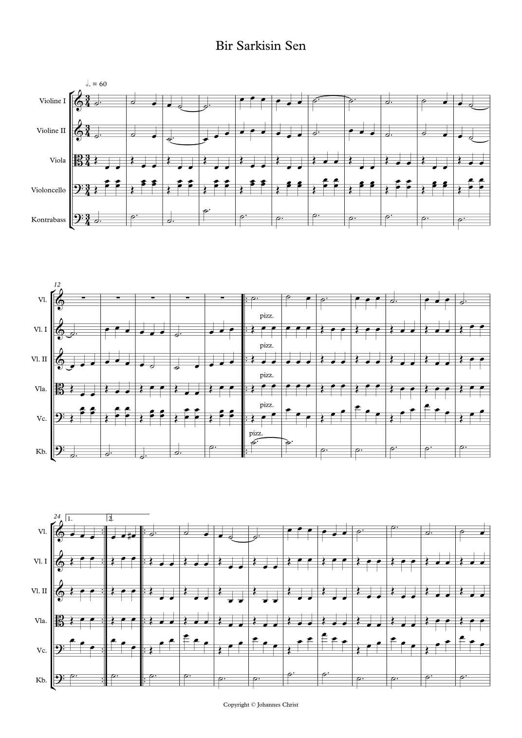 Bir Sarkisin Sen (arr. Johannes Christ)