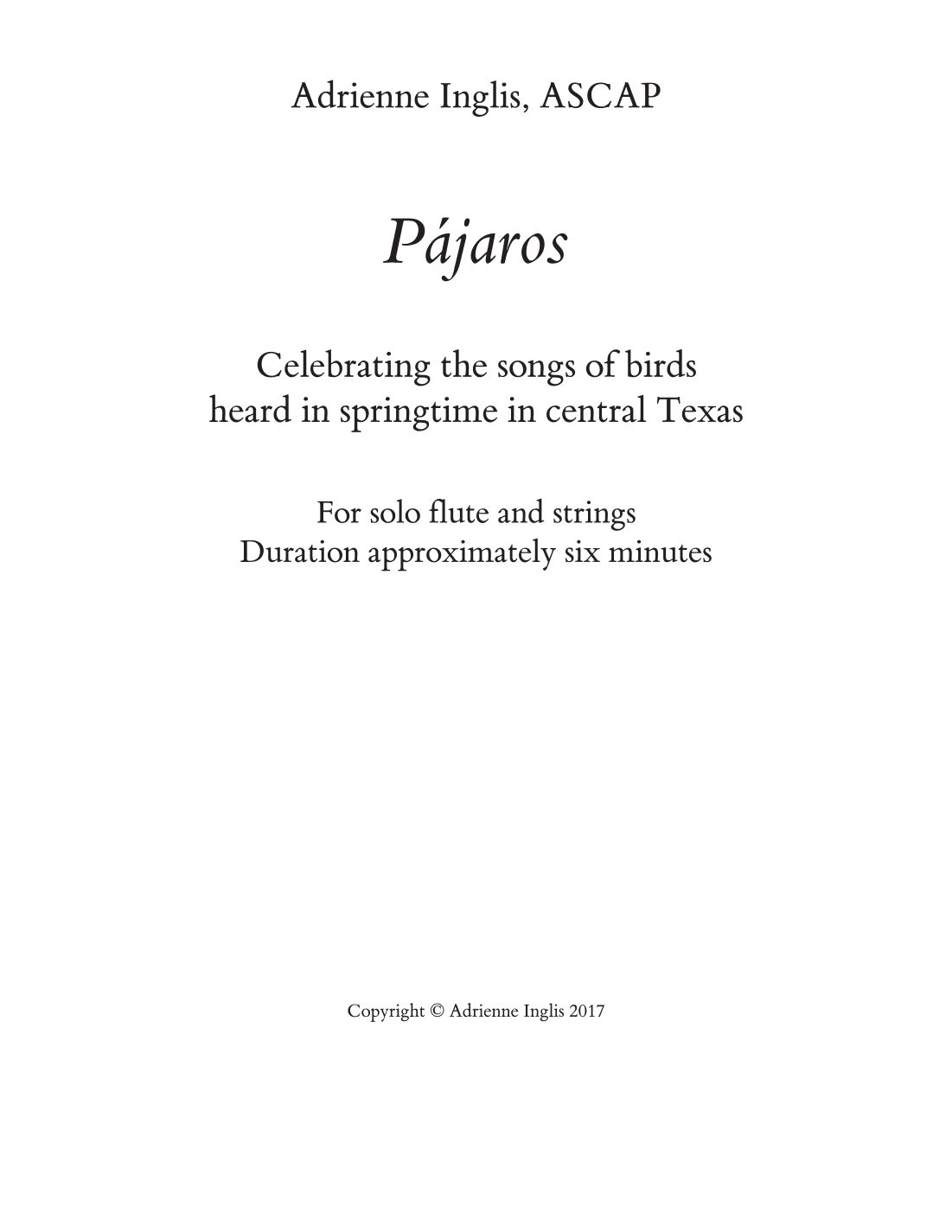 Pájaros (Birds) for solo flute and strings