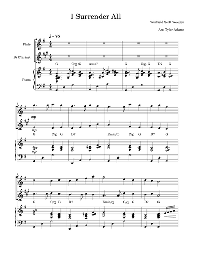 I Surrender All (Flute and Clarinet Duet and Piano) (arr. Tyler Adams)
