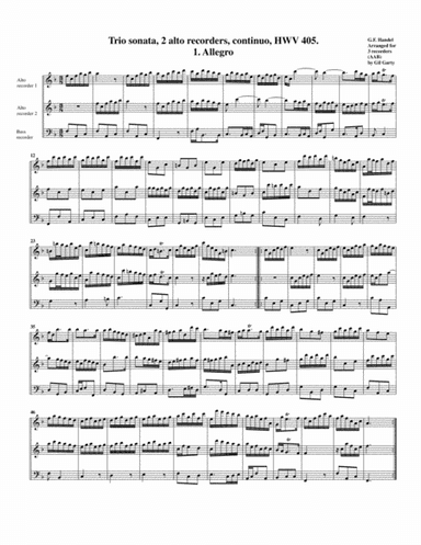 Trio sonata HWV 405 (arrangement for 3 recorders) (arr. Gil Garty)