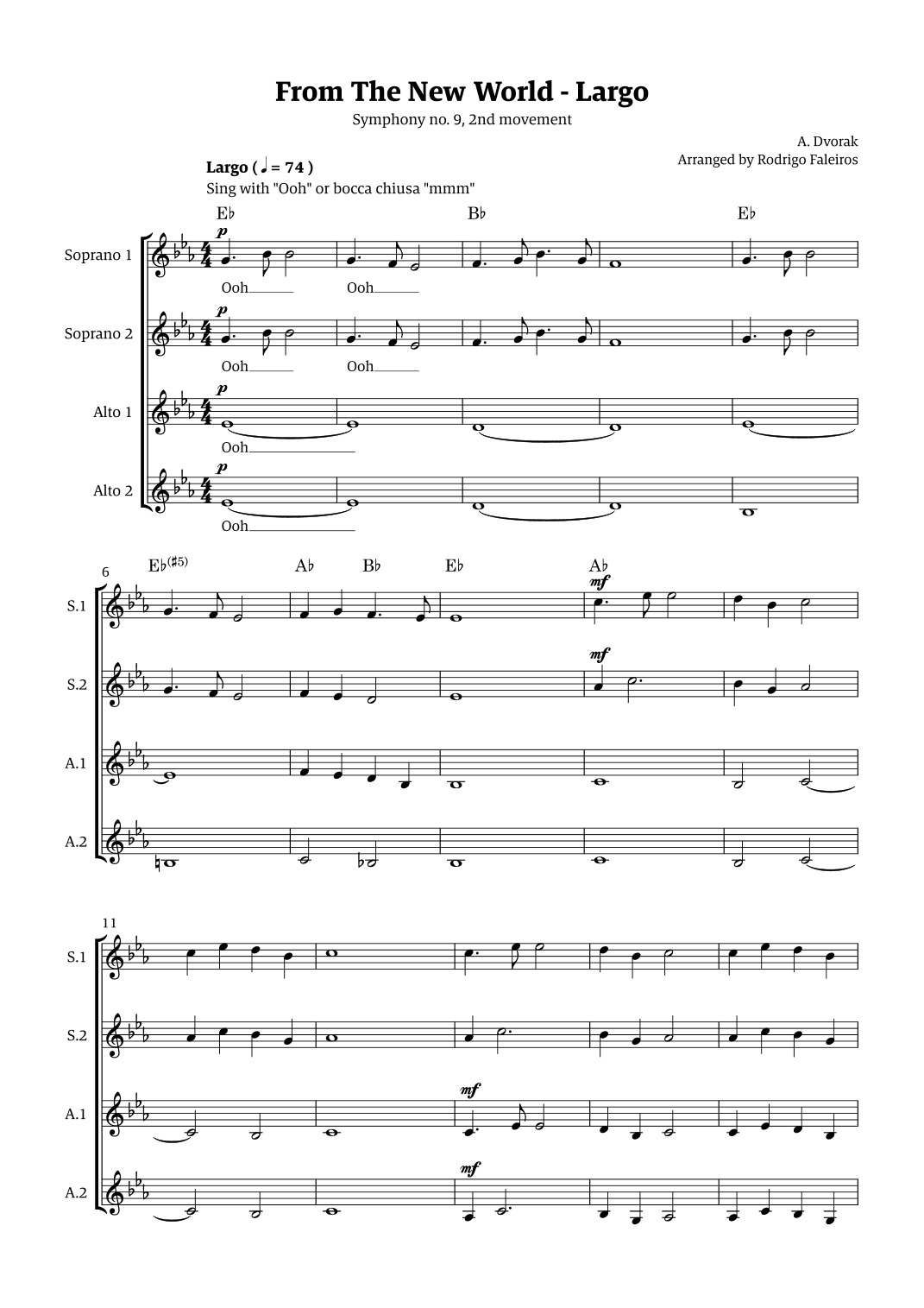 Largo (2nd movement of the Symphony no. 9 'From The New World') (arr. Rodrigo Faleiros)