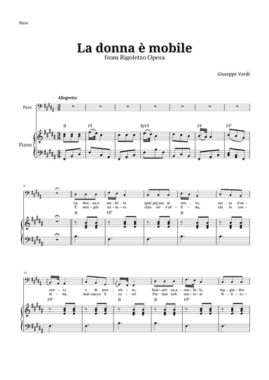 La donna è mobile by Verdi for Bass and Piano (arr. Langanho)