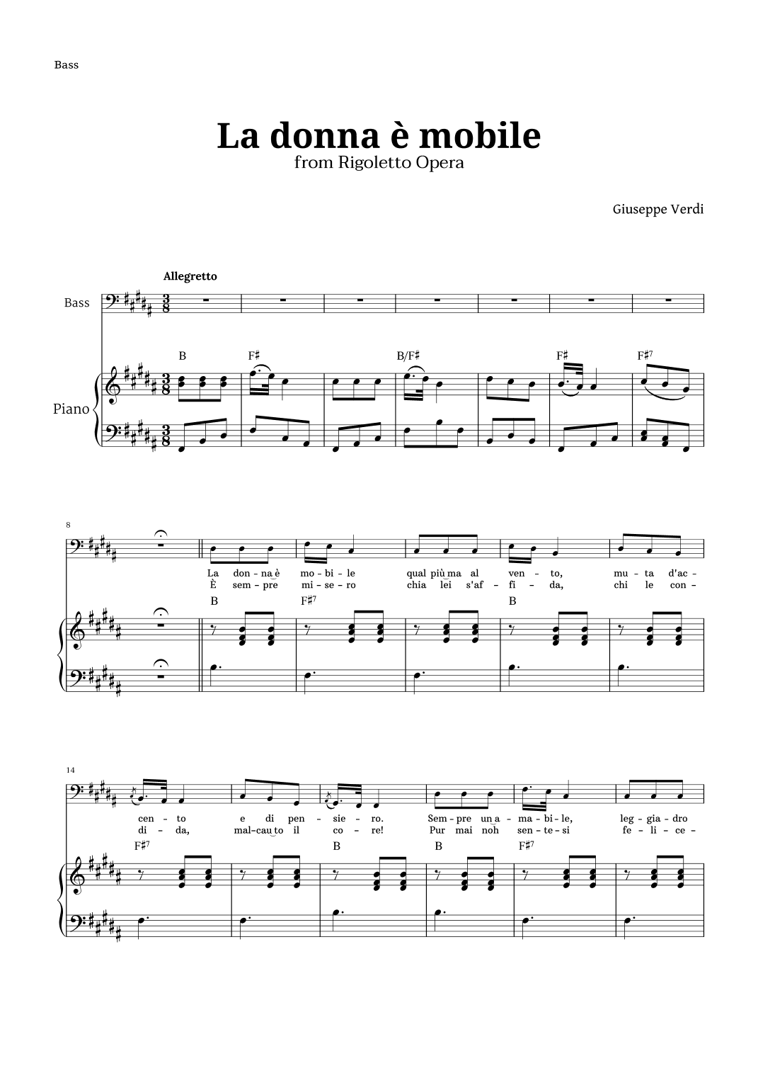 La donna è mobile by Verdi for Bass and Piano (arr. Langanho)