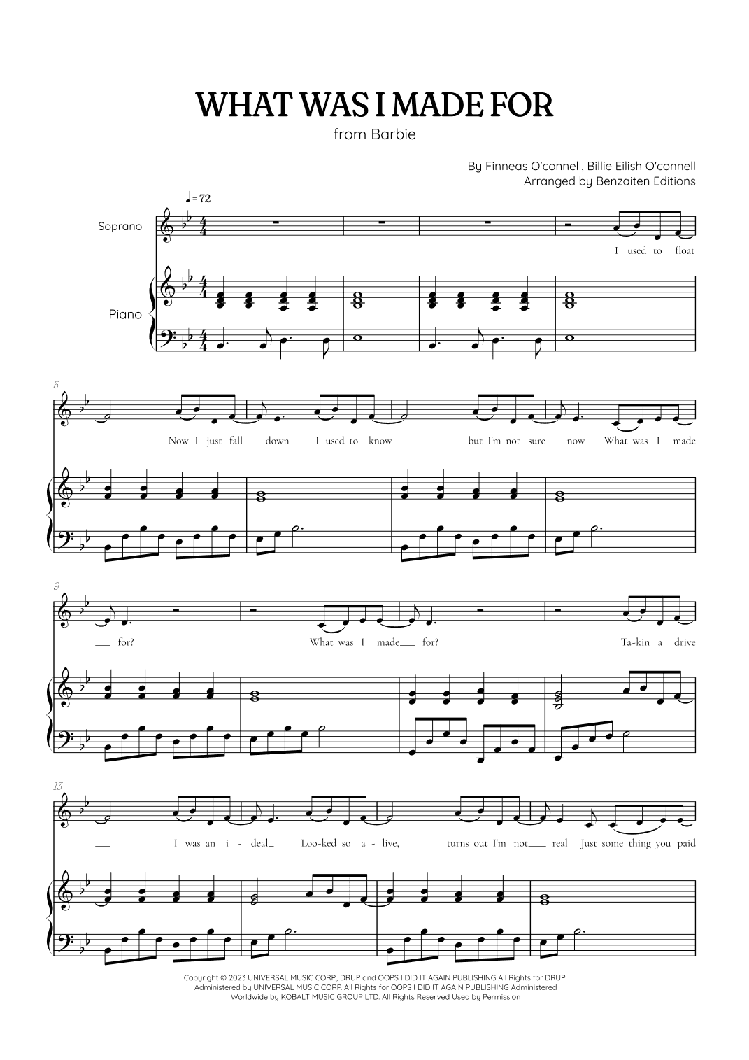 What Was I Made For? (arr. Benzaiten Editions)