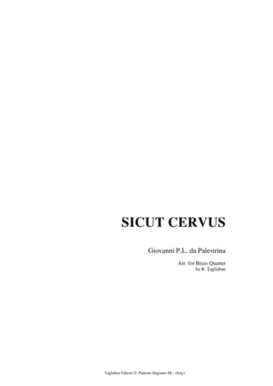 SICUT CERVUS - For Brass Quartet - with Parts (arr. Renato Tagliabue)