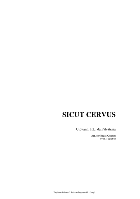 SICUT CERVUS - For Brass Quartet - with Parts (arr. Renato Tagliabue)