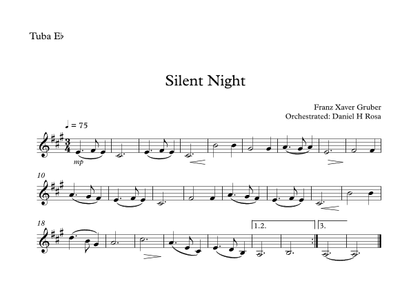 Silent Night - Christmas Carol - Eb Tuba (arr. Daniel H Rosa)