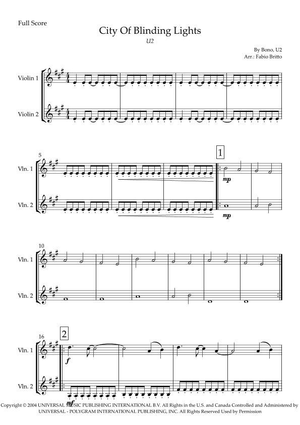 City Of Blinding Lights (arr. Fabio Britto)