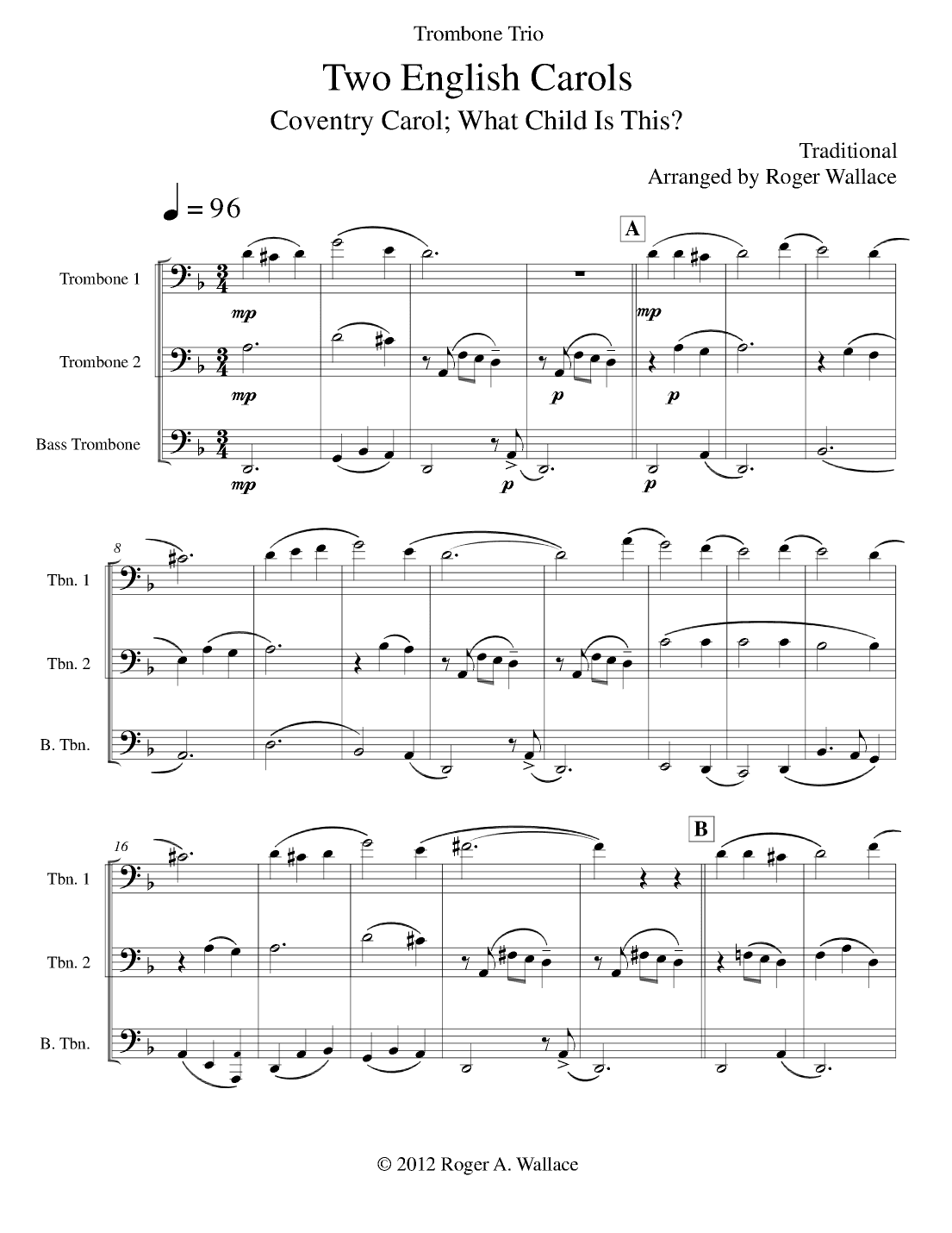 Two English Carols (Coventry Carol; What Child Is This?) - Bassoon Trio (arr. Roger Wallace)