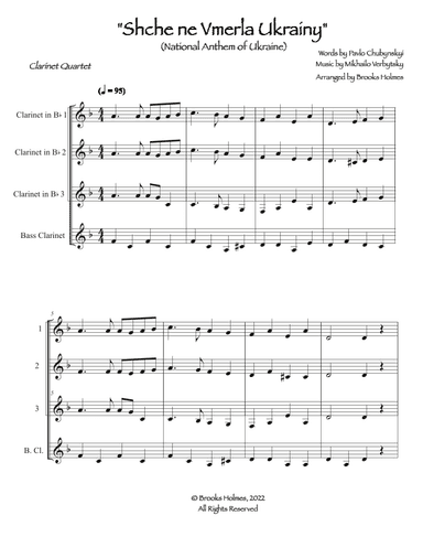 Schche ne Vmerla Ukrainy (Clarinet Quartet) National Anthem Of Ukraine (arr. Brooks Holmes)