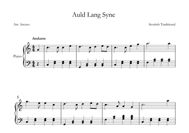 auld lang syne easy piano sheet music simplified accompaniment (arr. Arezzo Music)