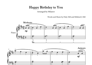 Happy Birthday to You Piano in D Easy Intermediate Fingering Pedal (arr. Milanov)