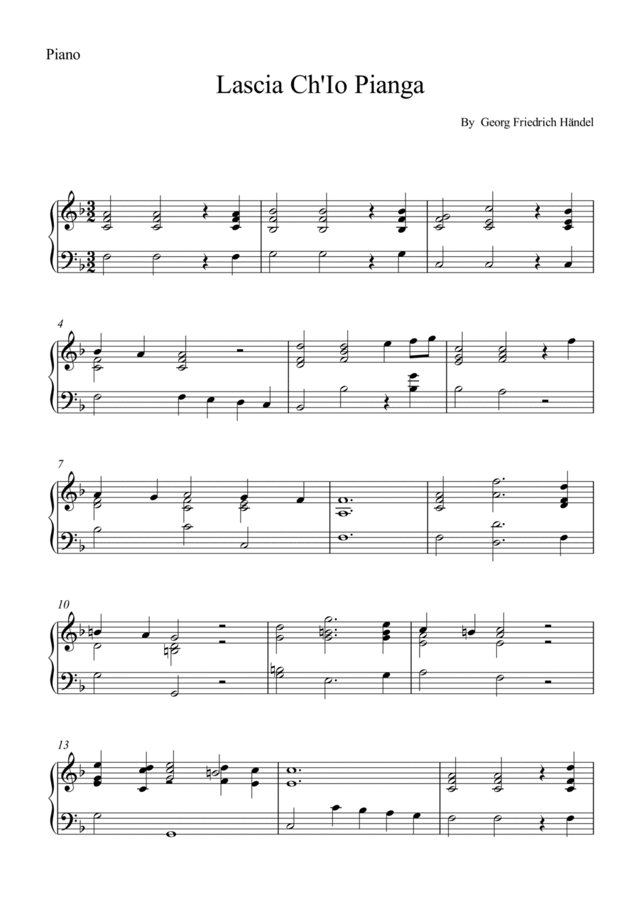 Lascia Ch'Io Pianga - Piano (arr. Wesley S. SIlva)
