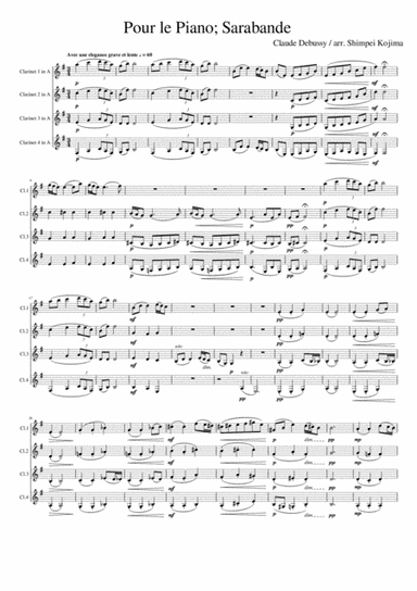 Debussy : Pour le Piano, Sarabande (for Clarinet Quartet) (arr. Shimpei Kojima)
